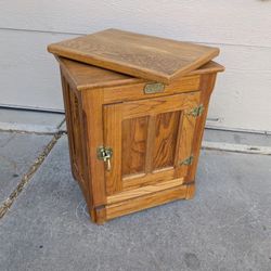 Vintage White Clad Oak Ice Box Swivel Top TV Stand Nightstand Cabinet Table