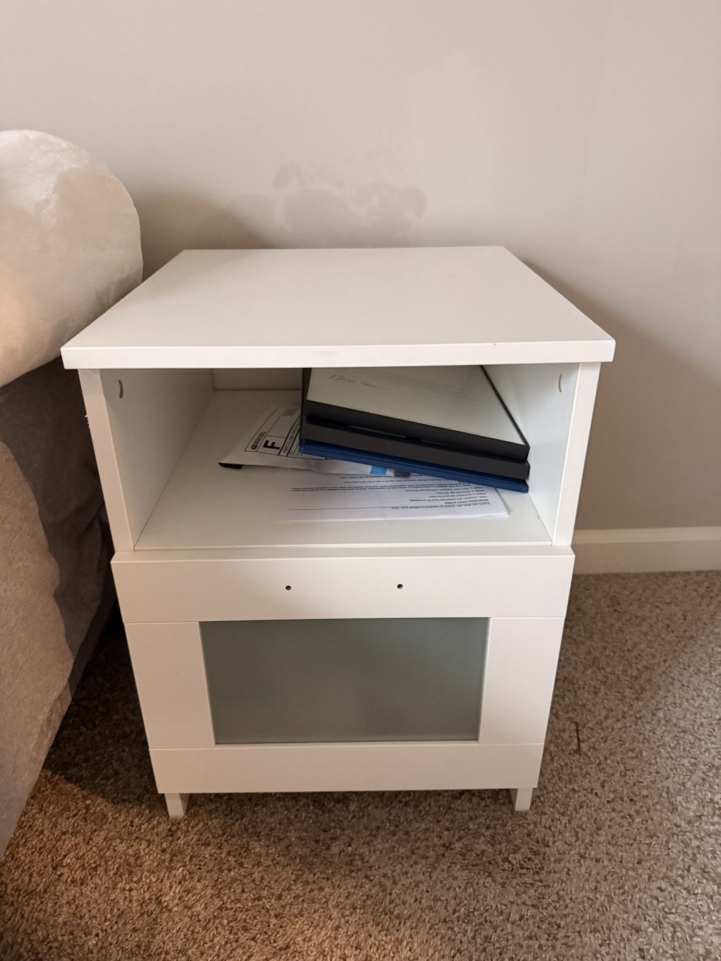 2 White Nightstand / Side Table with Storage – Good Condition