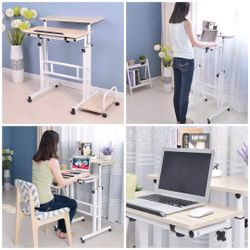 New Adjustable Standing Desk with Wheels Multi Tier Workstation Portable Cart