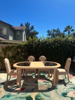 1980's Postmodern Solid Organic Blonde Oak Oval  Extension Dining Table set