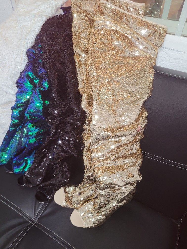 Thigh High Boots Sequins SIZE 7