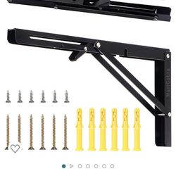 Folding Shelf Brackets Heavy Duty Floating Shelves Hardware x2, Floating Shelf Bracket 14 Inch, L Brackets for Shelves, Folding Table Hinge Folding Sh