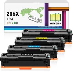MasaiMara 206X 206A Toner Cartridges, 4-Pack High Yield (with Chip) Compatible with HP W2110X W2110A Color Laserjet Pro MFP M255dw M283fdw M255nw M282