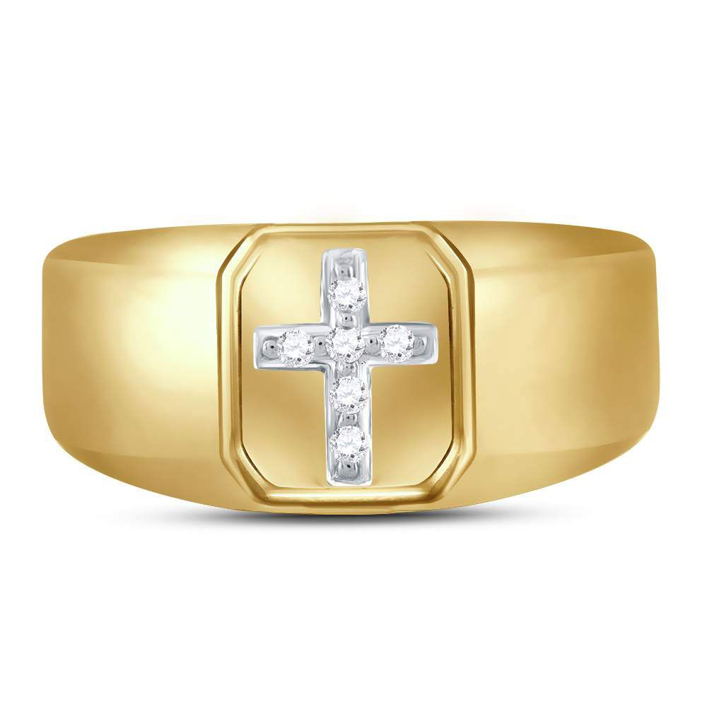 Saris and Things 10kt Yellow Gold Mens Round Diamond Cross Band Ring 1/20 Cttw