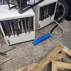 Two Hanging Shop Heaters. Gas And Electric.