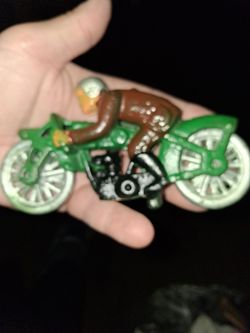 VINTAGE CAST IRON MOTORCYCLE WITH RIDER