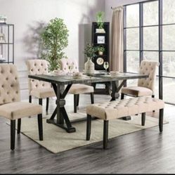 Brand New Ruatic Antique Black Ivory 6pc Dining Table Set 