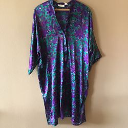 Vintage Victoria’s Secret Gold Label Purple & Green Satin Kaftan Robe (One Size)