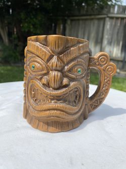 Vintage Mid Century Quon Quon Japan, Faux Wood, Ceramic Tiki Totem Mug, Creamer