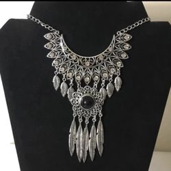 Silver Tone Bohemian Statement Necklace