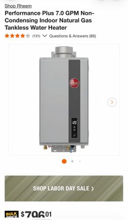 Heaters Shop Rheem Performance Plus 7.0 GPM Non-Condensing Indoor Natural Gas Tankless Water Heater