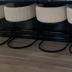 Beige Linen Bar Stools Modern Club Style