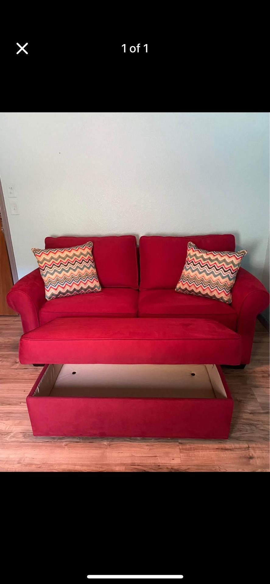 Loveseat Sofa (full) and Matching Storage Ottoman