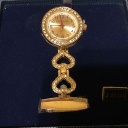 Sarah Coventry Goldtone Brooch Watch With Diamonds/rhinestones 