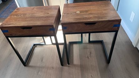 Pair of Wood and Metal Nightstands with Drawer