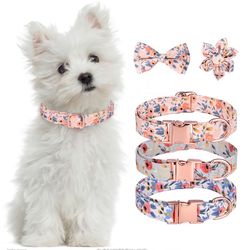 Floral Pet Collar Set: Cute Bow & Flower, Durable, No - Choke Design