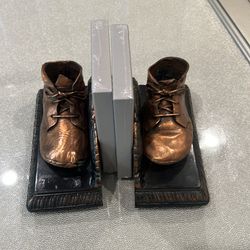 Vintage bronze baby shoes bookends farmhouse library decor