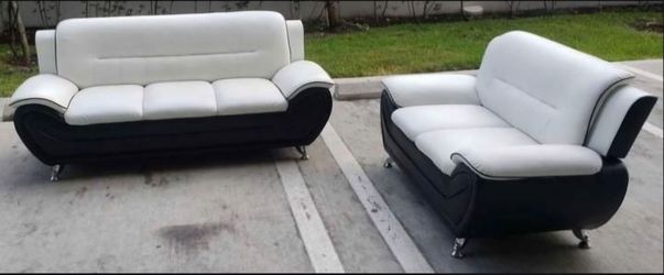 Black and White Leather Sofa and Loveseat Set