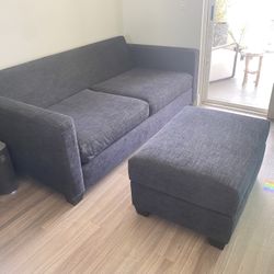 Deep Comfortable Small Black Linen Texture Sofa + Ottoman
