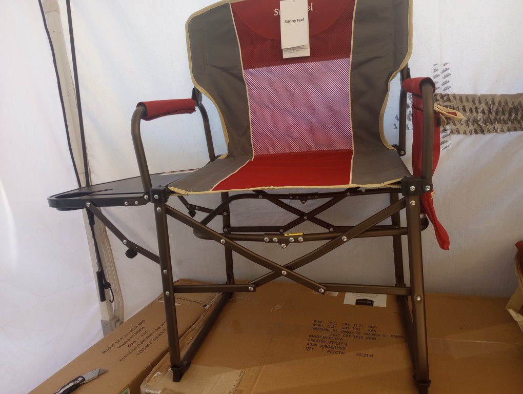 New SUNNYFEEL Camping Directors Chair, Heavy Duty,Oversized Portable Folding Chair with Side Table.