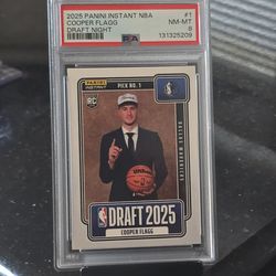 Cooper Flagg 2025 Panini Instant Draft Night Rookie Card Mavericks 1st Graded 8