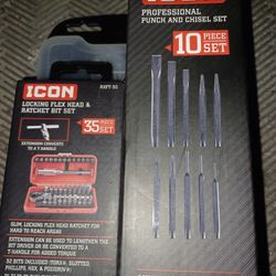 Icon Profesional Punch And Chisel Set & Icon Locking Flex Head & Ratchet Bit Set