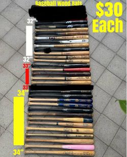 Wood baseball bats aso have lots of other baseball equipment available. Sizes are labeled in the pictures $30 each firm