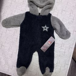Newborn & Infant Dallas Cowboys Navy/Gray Game Nap Teddy Fleece Bunting Full-Zip Sleeper