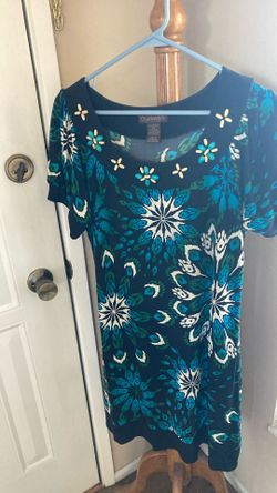 Short Sleeve Print Dress W/ Bead Accent