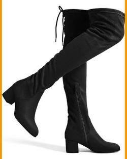 DREAM PAIRS Women's Laurence Over The Knee Thigh High Chunky Heel Boots Size 9