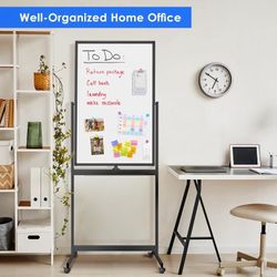 Magnetic Mobile White Board, 40 x 24 Double Sided Dry Erase Board Rolling Whiteboard, Aluminum Frame Standing Whiteboard on Wheels for Home Office Cla