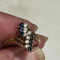 10k Sapphire And Diamond Cluster Ring