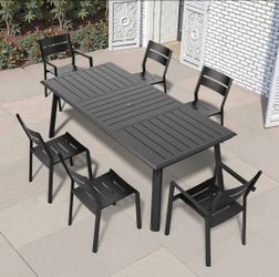 Aluminum 7 Piece 83" Outdoor Table and Chairs with Umbrella Hole All-Weather Outdoor Dining Set