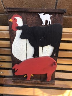 Cow, Pig, Chicken and Lamb Wooden Decor