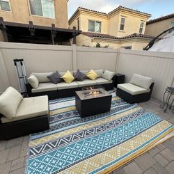 Outdoor Furniture with Firepit Table, Pillows, Outdoor Rig And Gas Tank 