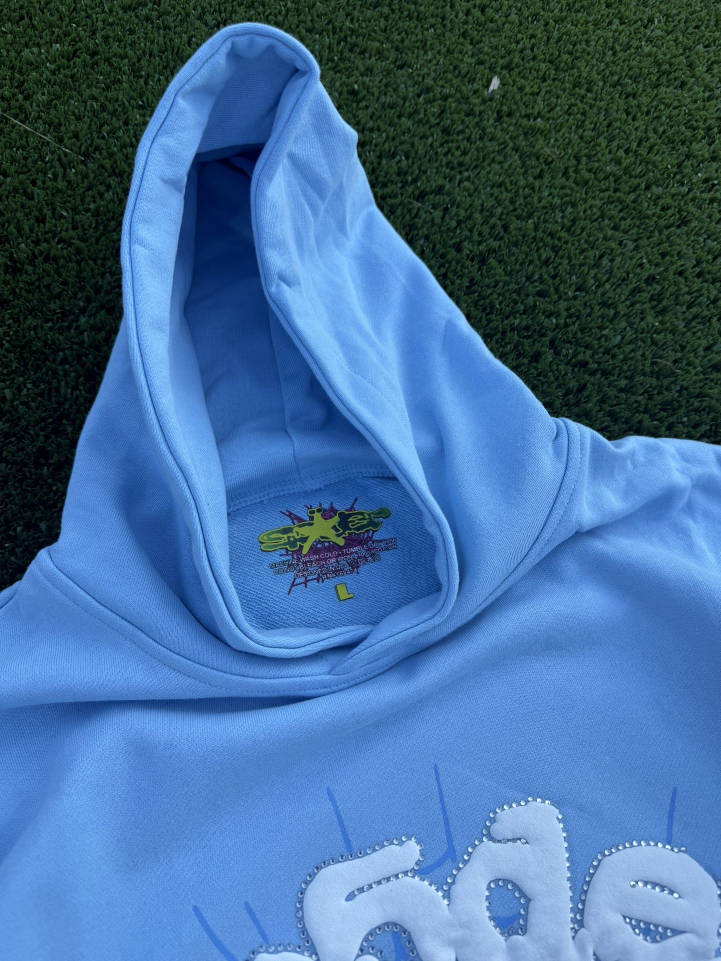 Sp5der Worldwide Sky Blue Web hoodie