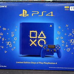 PS4 Slim Days Of Play Blue 1 Tb Console Used In Box 