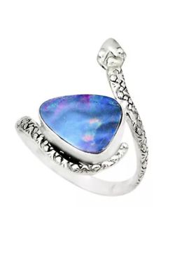 925 sterling silver opal snake shaped ring size 10.5