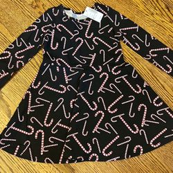 The Children's Place Black Candy Cane Print Toddler Dress size 3T NWT