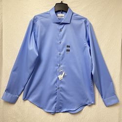Men Blue Dress Shirts Long Sleeve Calving Klein SlimFit XL 17 34/35