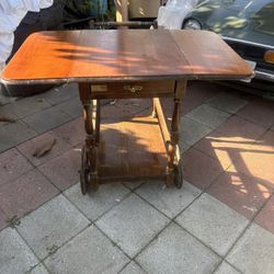 Vintage Wooden Drop-Leaf Tea Cart
