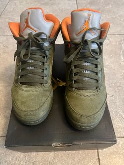 Air Jordan 5 Retro Olive Green Orange Sneakers