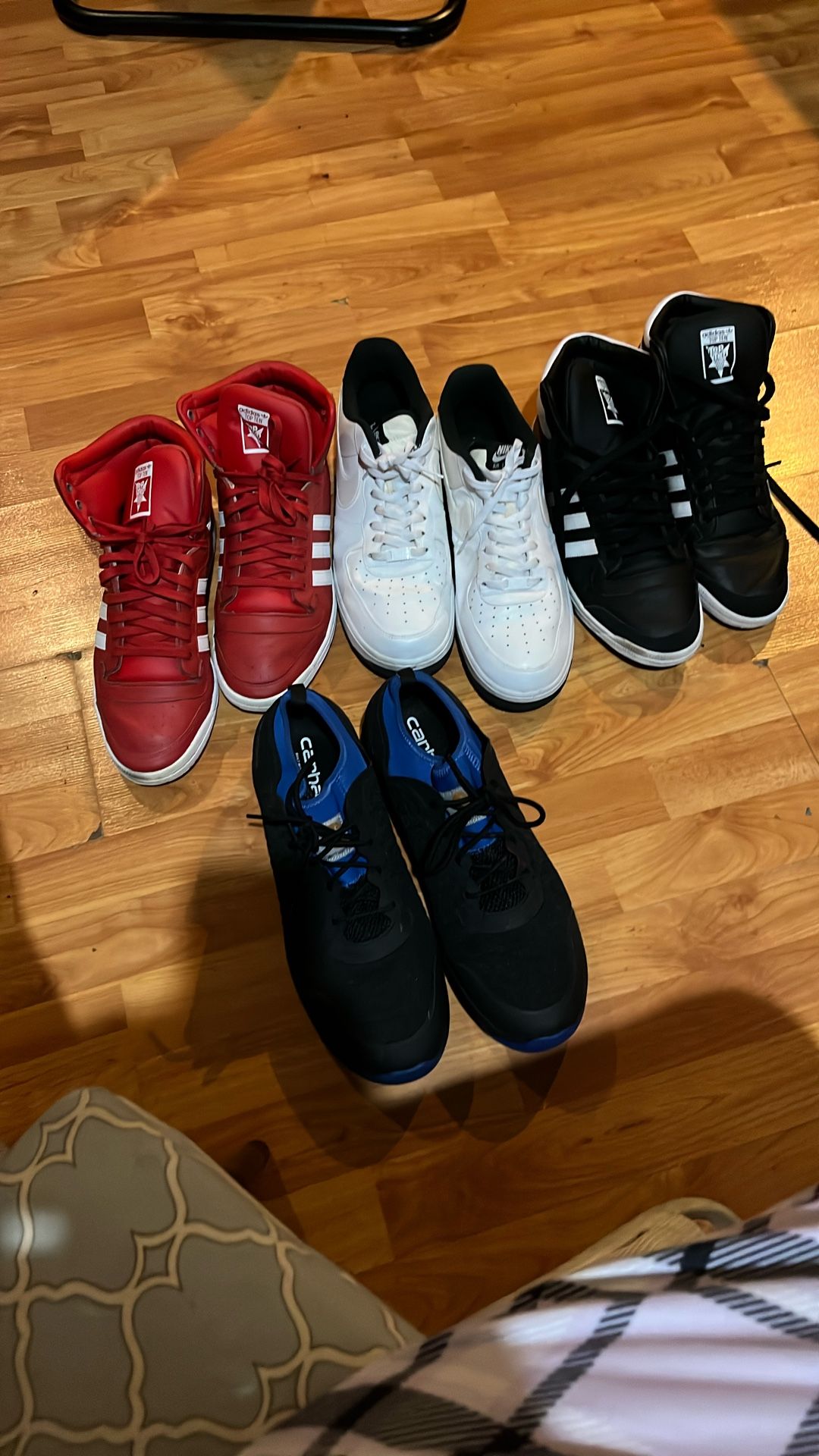 Four Pairs Of Shoes, Nike Air, Adidas Top 10 And Work Shoes
