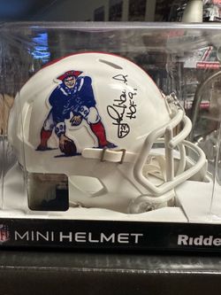 John Hannah Signed New England Patriots Riddell T/B Speed Mini Helmet Schwartz
