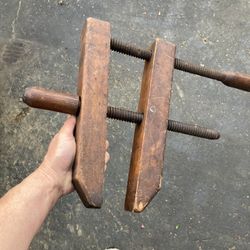 Vintage Wooden Adjustable Hand Screw Wood Clamp Vise Large Woodworking Antique