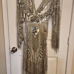 Beautiful Silver Sequence Fringe Dress Size 4
