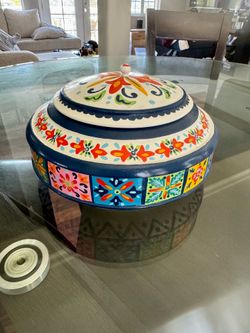 Hand-Painted Talavera Style Ceramic Jar with Lid