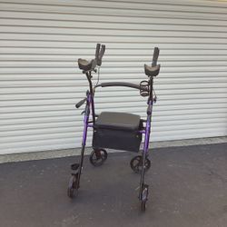 ELENKER All-Terrain Rollator Walker with 10” Rubber Wheels, Padded Seat & Backrest, Under-seat Basket for Seniors