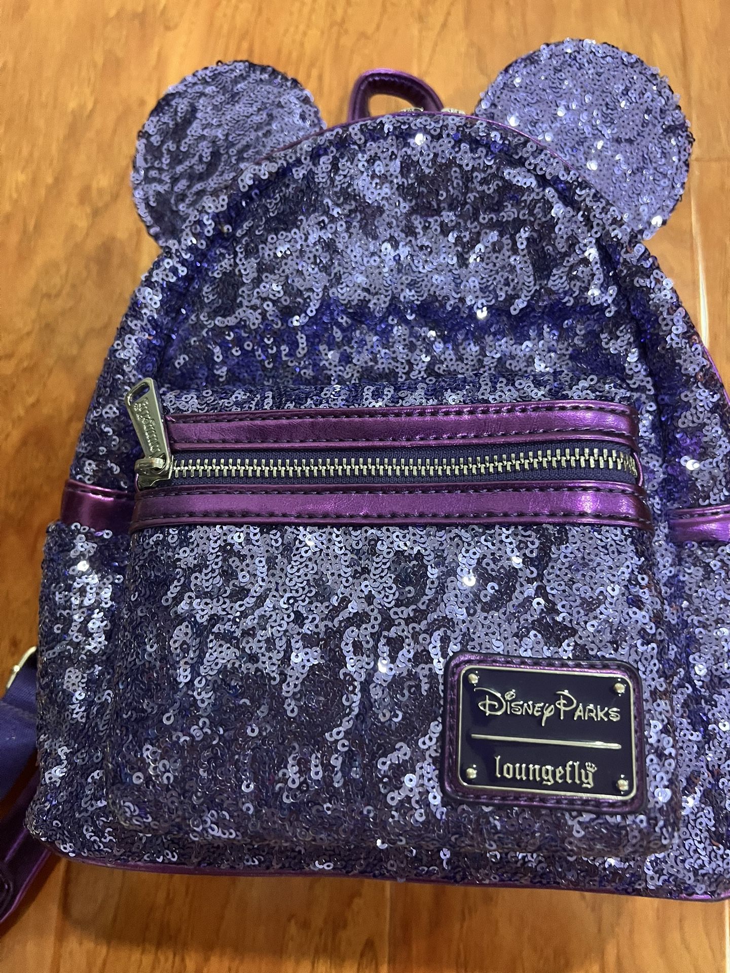 Disney Park Minnie Mouse Purple Sequin Loungefly Mini Backpack
