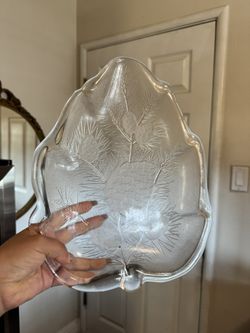 Vintage Clear and Frosted Glass Pinecone Shaped Snack Tray